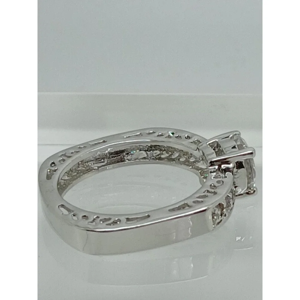 Vintage‎ Silver Tone Round Cut Cubic Zirconia Filigree Engagement Ring Size 10